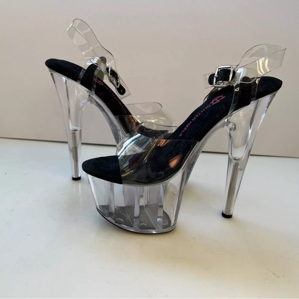 Glitter Heels 6.5" Stiletto Clear Platform
Black Stripper Pole Dance Shoes